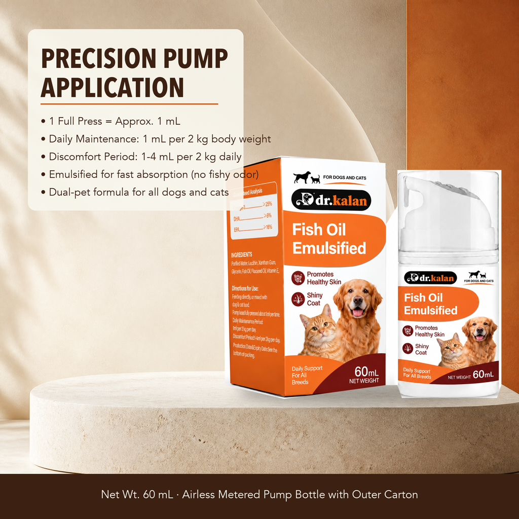 Dr. Kalan Fish Oil Emulsified Liquid for Dogs & Cats, 60 mL Metered Pump Bottle