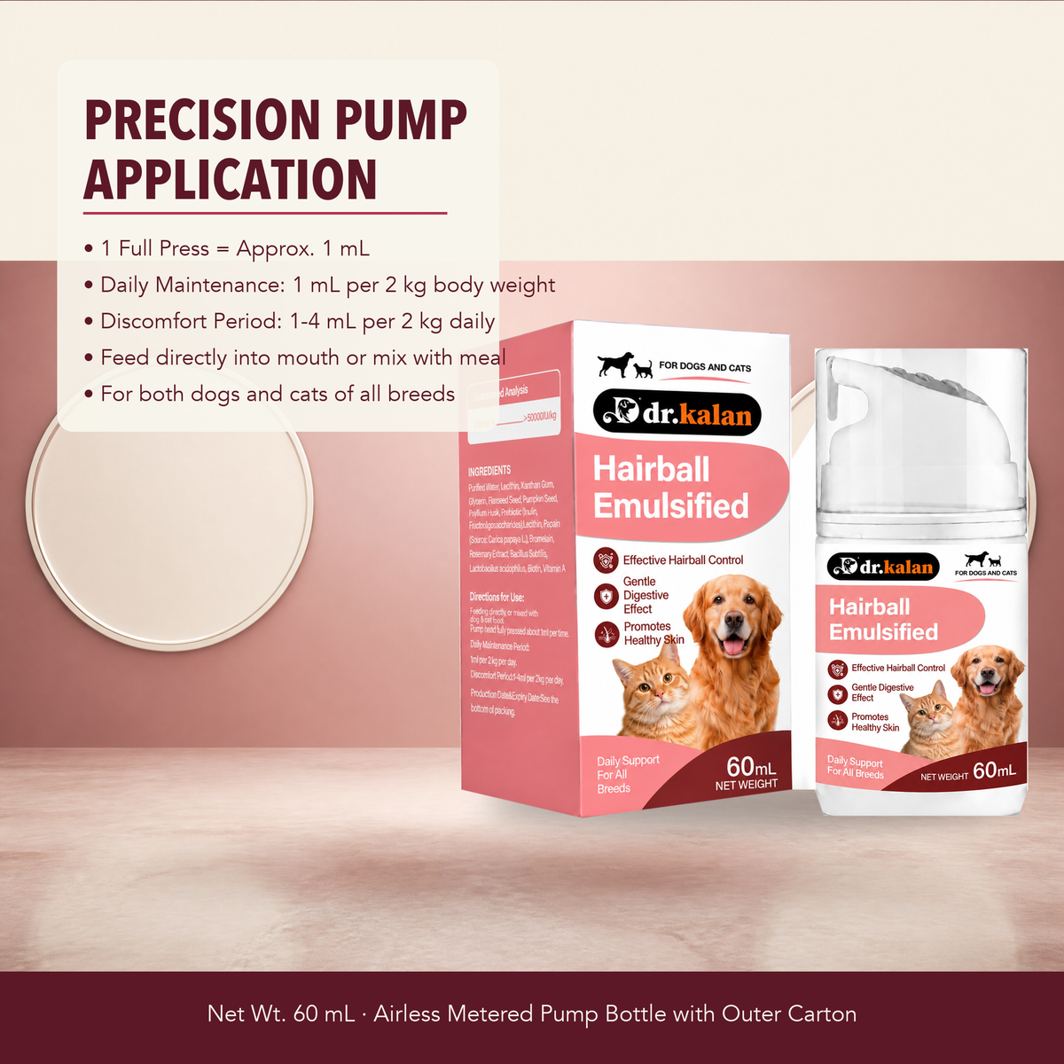 Dr. Kalan Hairball Emulsified Liquid for Dogs & Cats, 60 mL Metered Pump Bottle